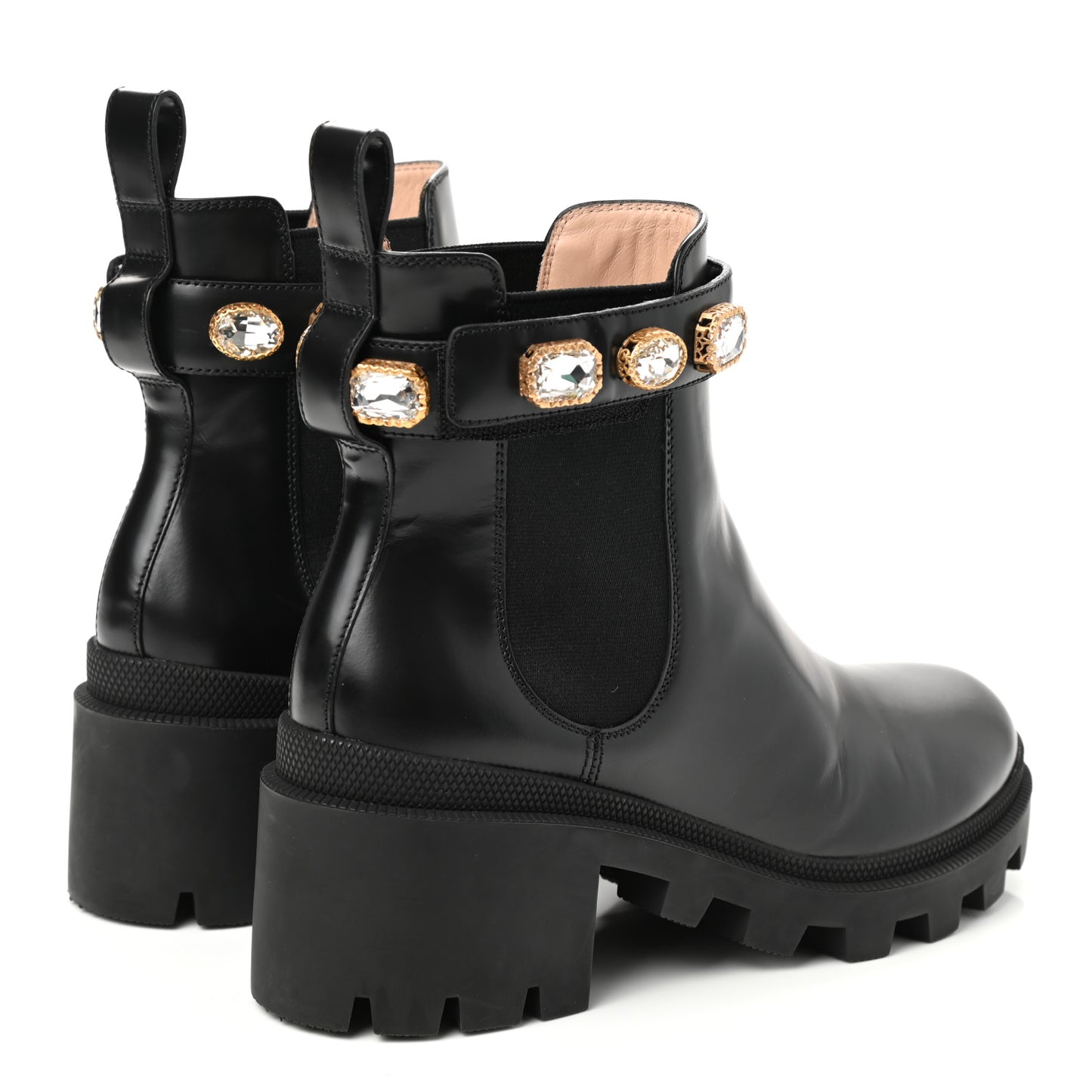 Calfskin Crystal GG Trip Chelsea Ankle Boots 38 Black