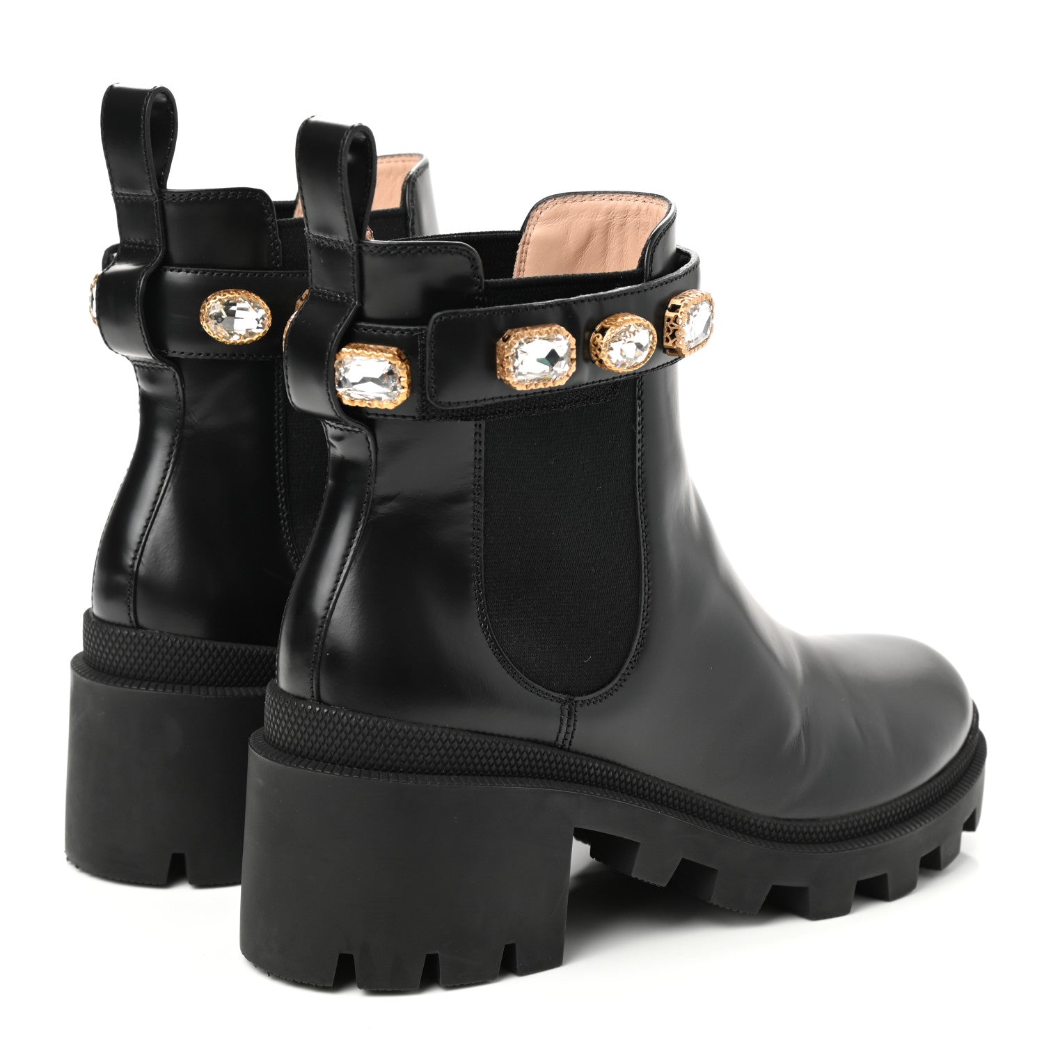 Gucci Calfskin Crystal GG Trip Chelsea Ankle Boots 38 Black 4 of 9