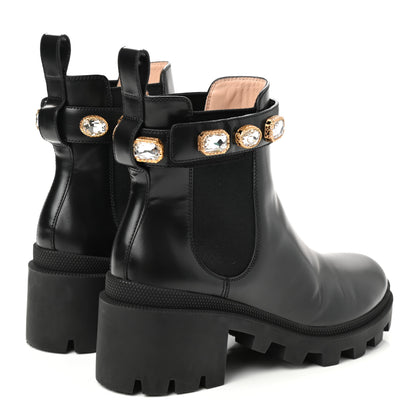 Gucci Calfskin Crystal GG Trip Chelsea Ankle Boots 38 Black 4 of 9