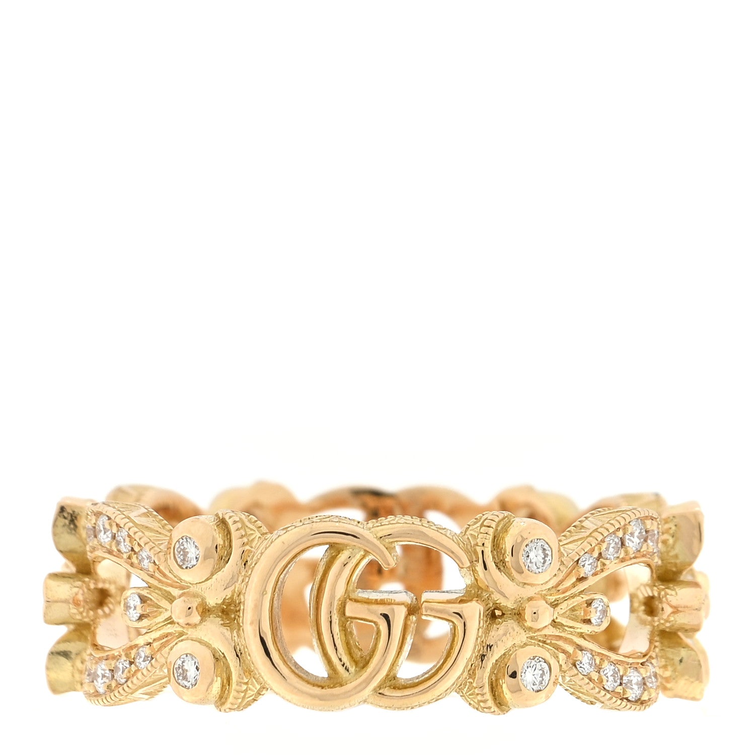Gucci 18K Yellow Gold Diamond Flora Ring 50 5.25 1 of 4