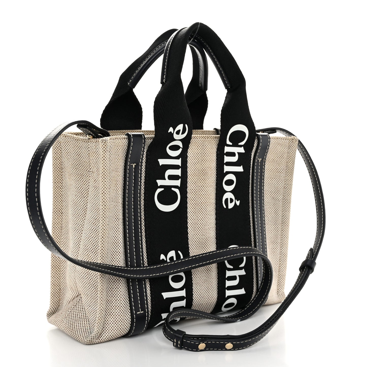 Cotton Calfskin Small Woody Ribbon Tote With Strap Black Blue