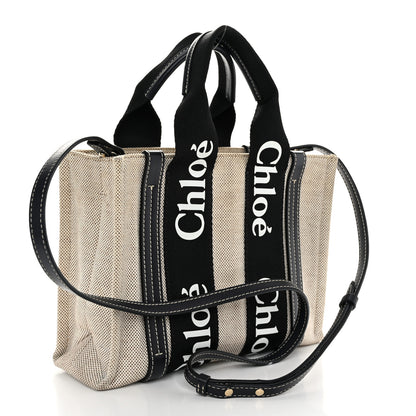 Chloe Cotton Calfskin Small Woody Ribbon Tote With Strap Black Blue 3 of 11
