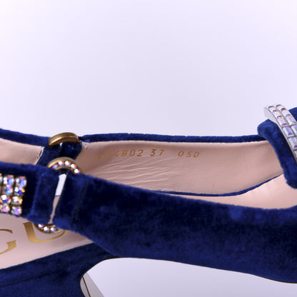 Gucci Velvet Crystal Square G Madelyn Slingbacks 37 Cobalt Blue 9 of 10