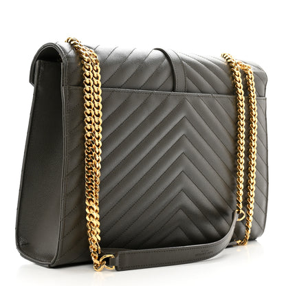 Saint Laurent Grain De Poudre Matelasse Chevron Large Monogram Satchel Earth 3 of 10