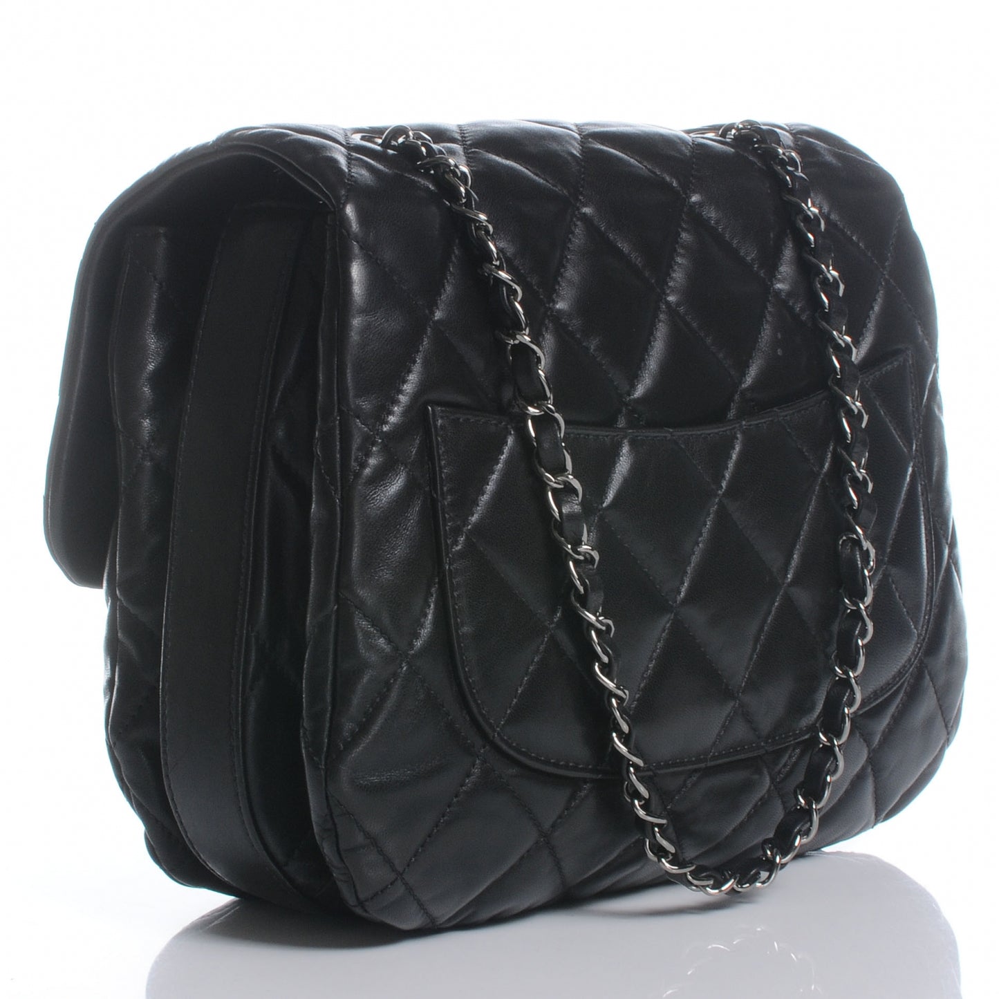 Lambskin Quilted 3 Large Flap Black