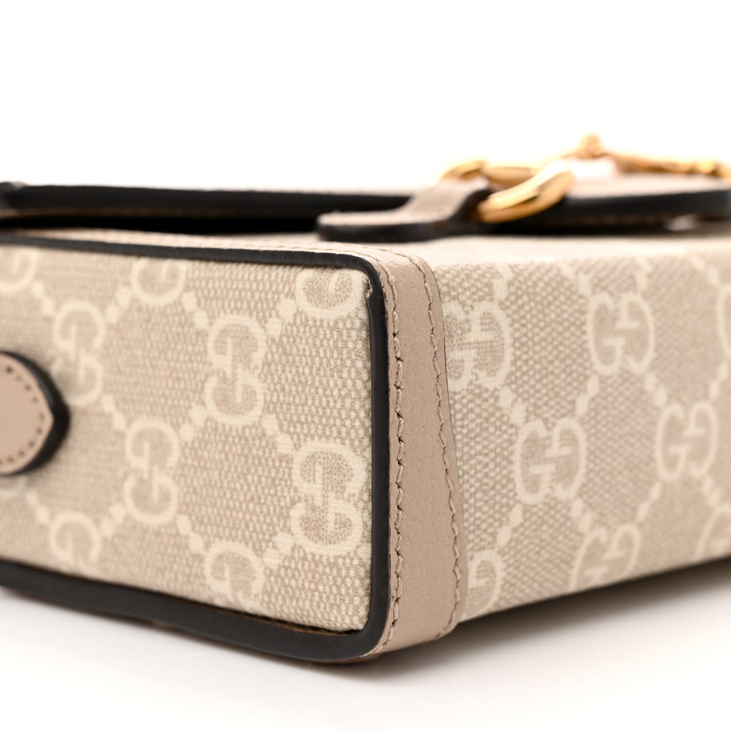 GG Supreme Monogram Textured Dollar Calfskin Mini Horsebit 1955 Shoulder Bag Beige Mystic White Oatmeal