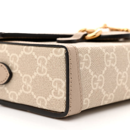 Gucci GG Supreme Monogram Textured Dollar Calfskin Mini Horsebit 1955 Shoulder Bag Beige Mystic White Oatmeal 9 of 11