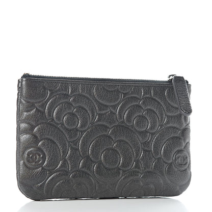 Chanel Goatskin Camellia Embossed Cosmetic Pouch Anthracite 3 of 8