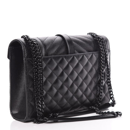 Saint Laurent Grain De Poudre Textured Mixed Matelasse Triquilt Medium Monogram Satchel Black 3 of 10