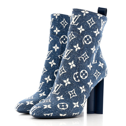 Louis Vuitton Denim Monogram Silhouette Ankle Boots 37 Navy Blue 3 of 13
