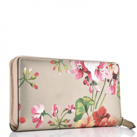 Gucci Metallic Shangai Calfskin Blooms Print Zip Around Wallet Gold Multicolor 3 of 8