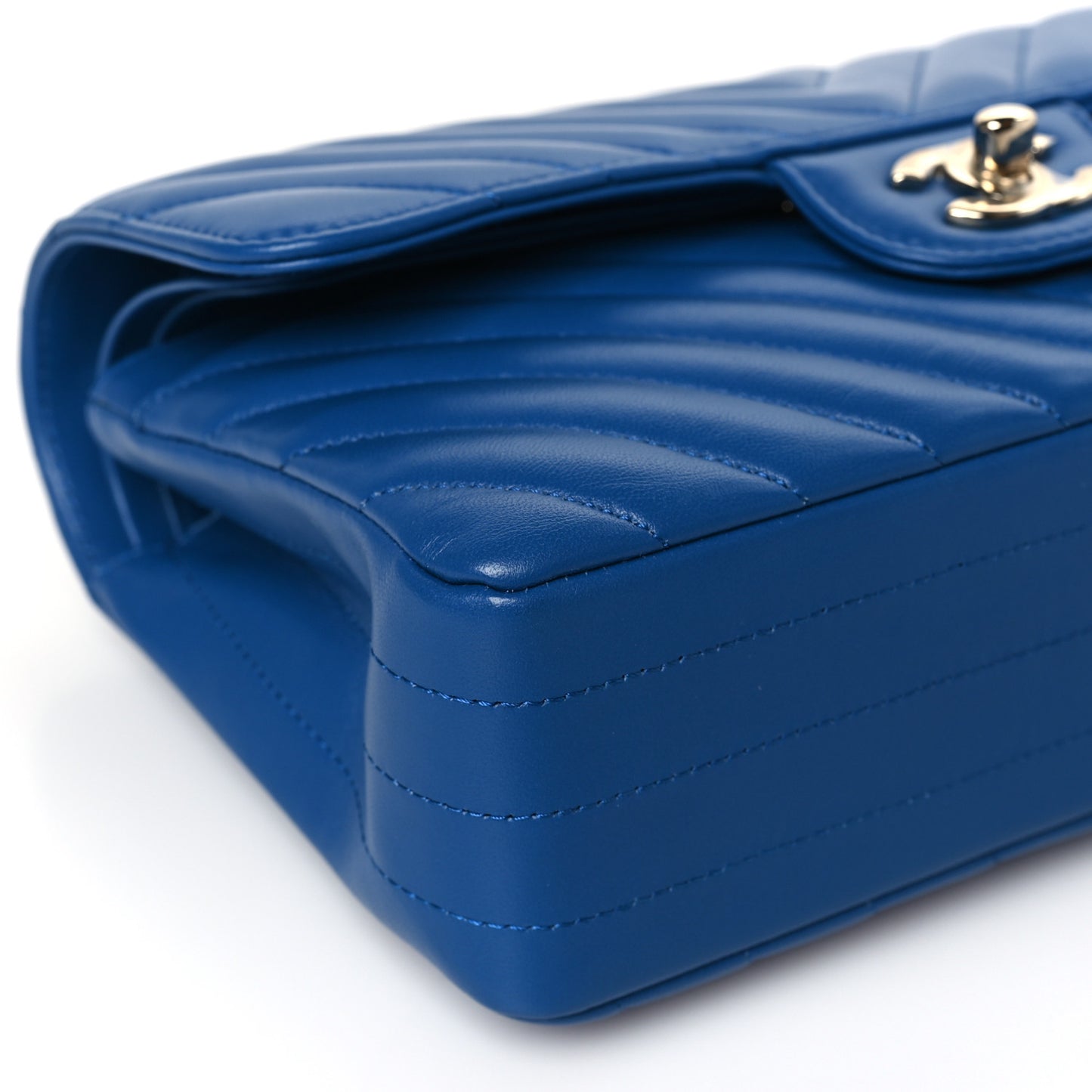 Lambskin Chevron Quilted Small Double Flap Blue