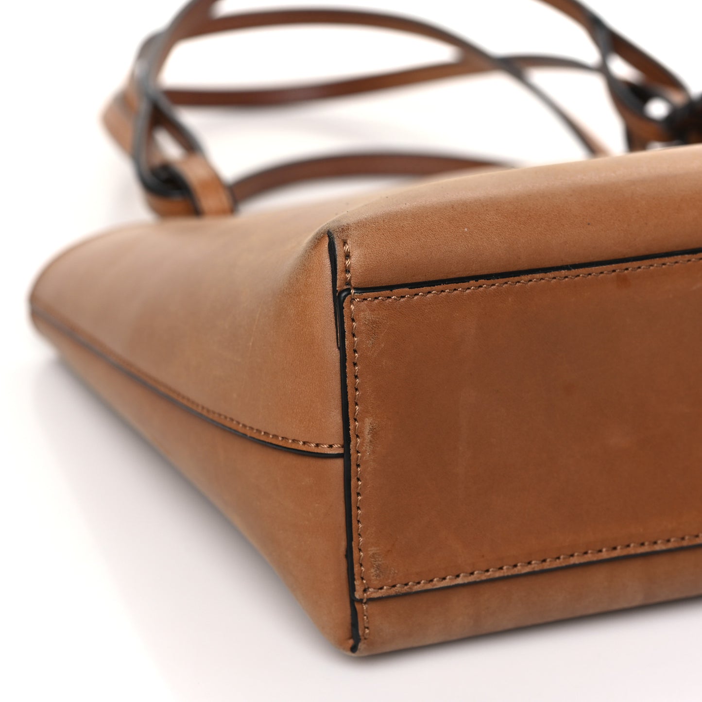 Calfskin Double Handle Square Tote Camel Capri Blue