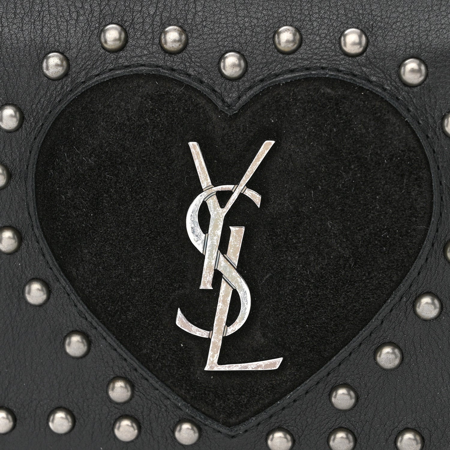 Saint Laurent Grained Calfskin Studded Medium Monogram Heart Sunset Black 11 of 14