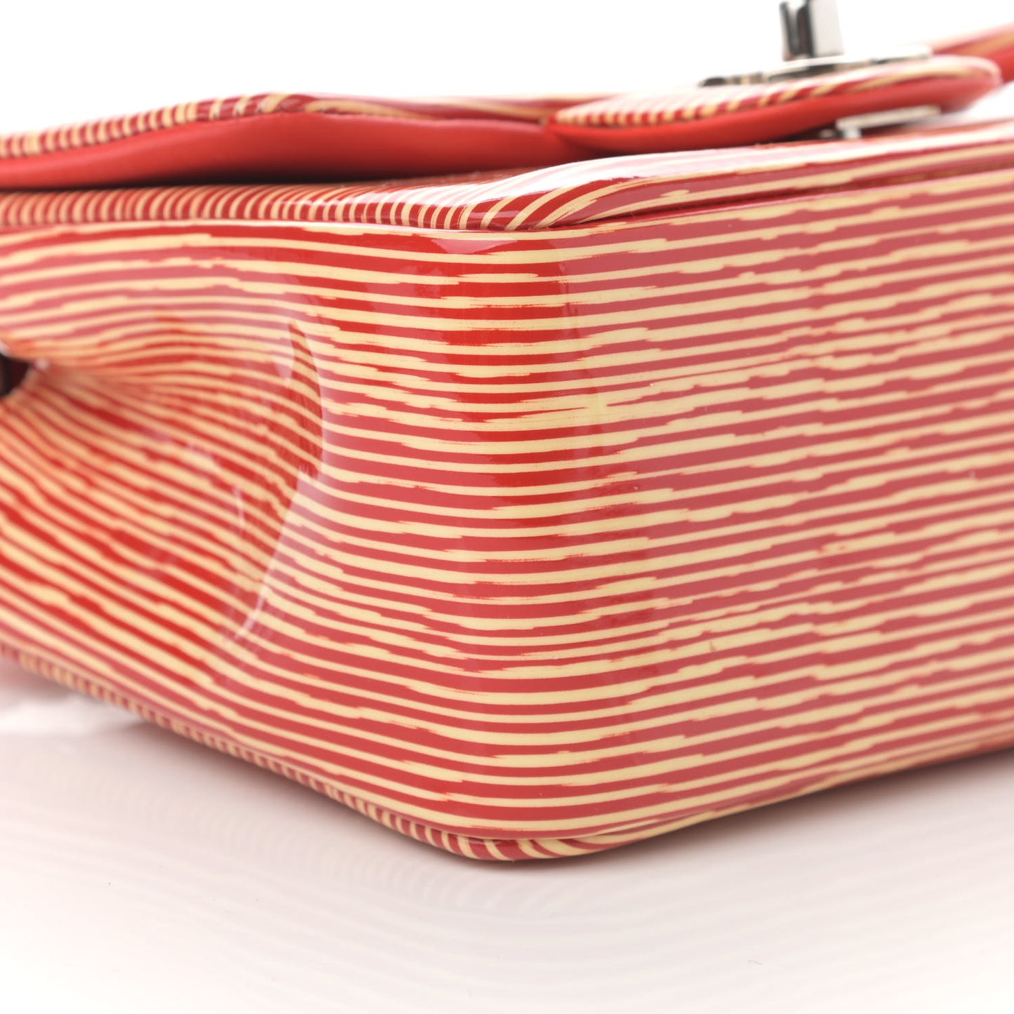 Patent Calfskin Striped Mini Square Flap Red