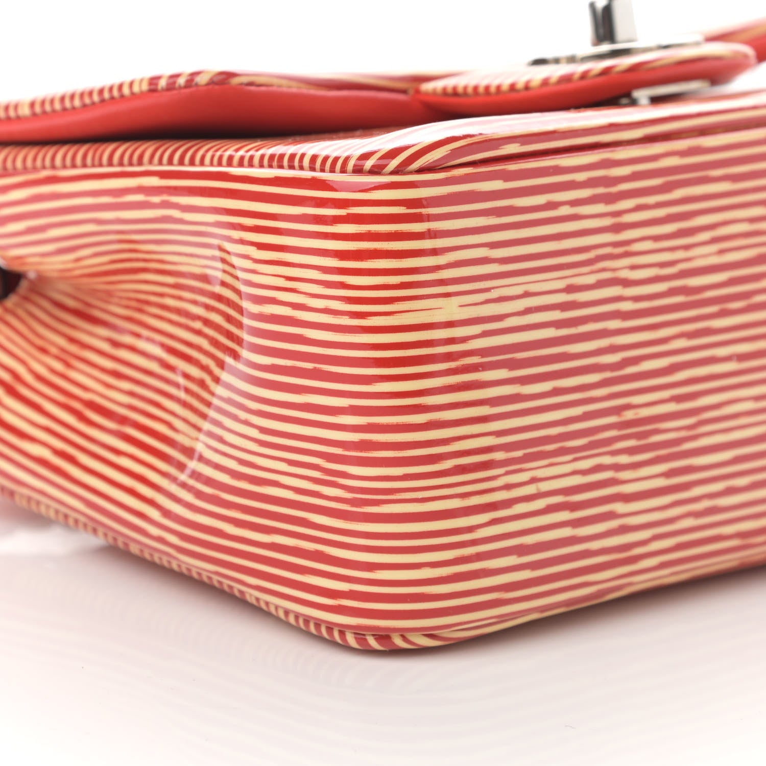Chanel Patent Calfskin Striped Mini Square Flap Red 9 of 10