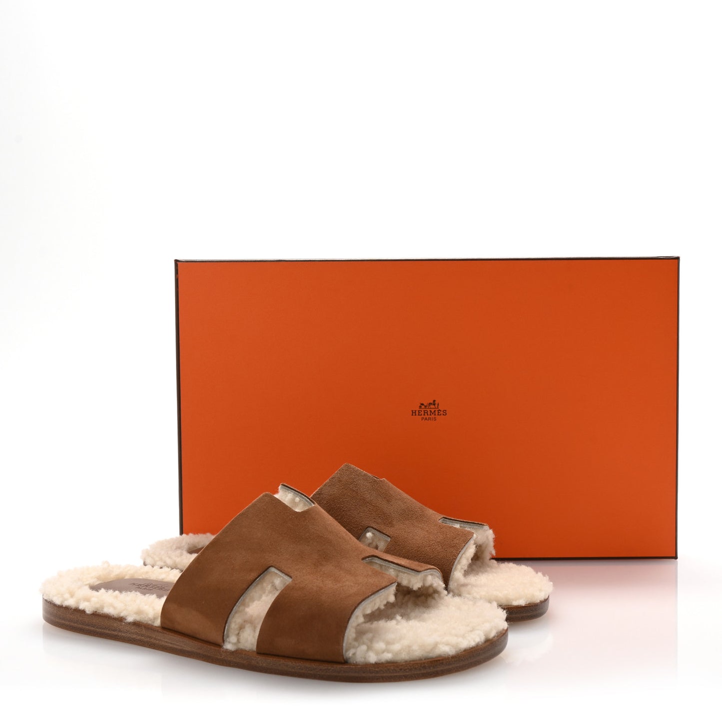 Suede Goatskin Shearling Mens Izmir Sandals 42 Marron Teck Ecru