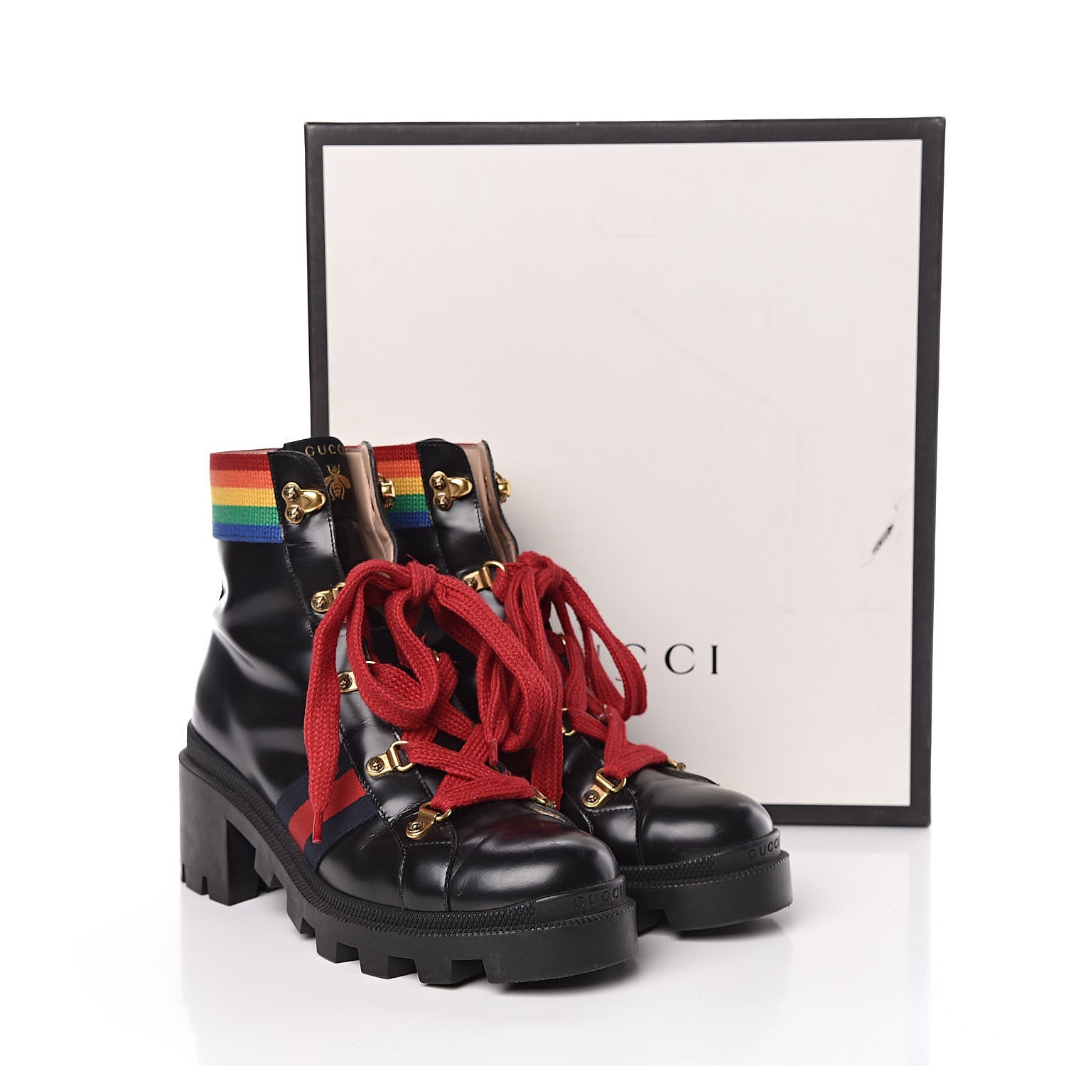 Gucci Calfskin Rainbow Trip Lace Up Combat Boots 39.5 Black 14 of 14