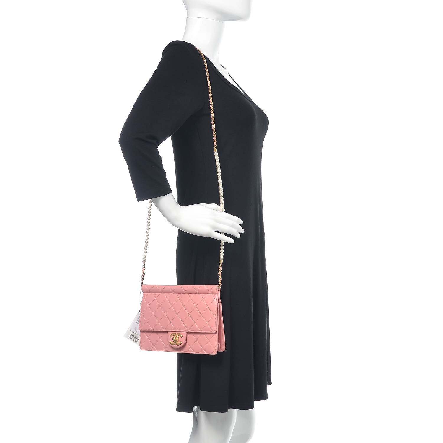 Chanel Lambskin Quilted Pearl Chain Flap Bag Pink 2 of 9