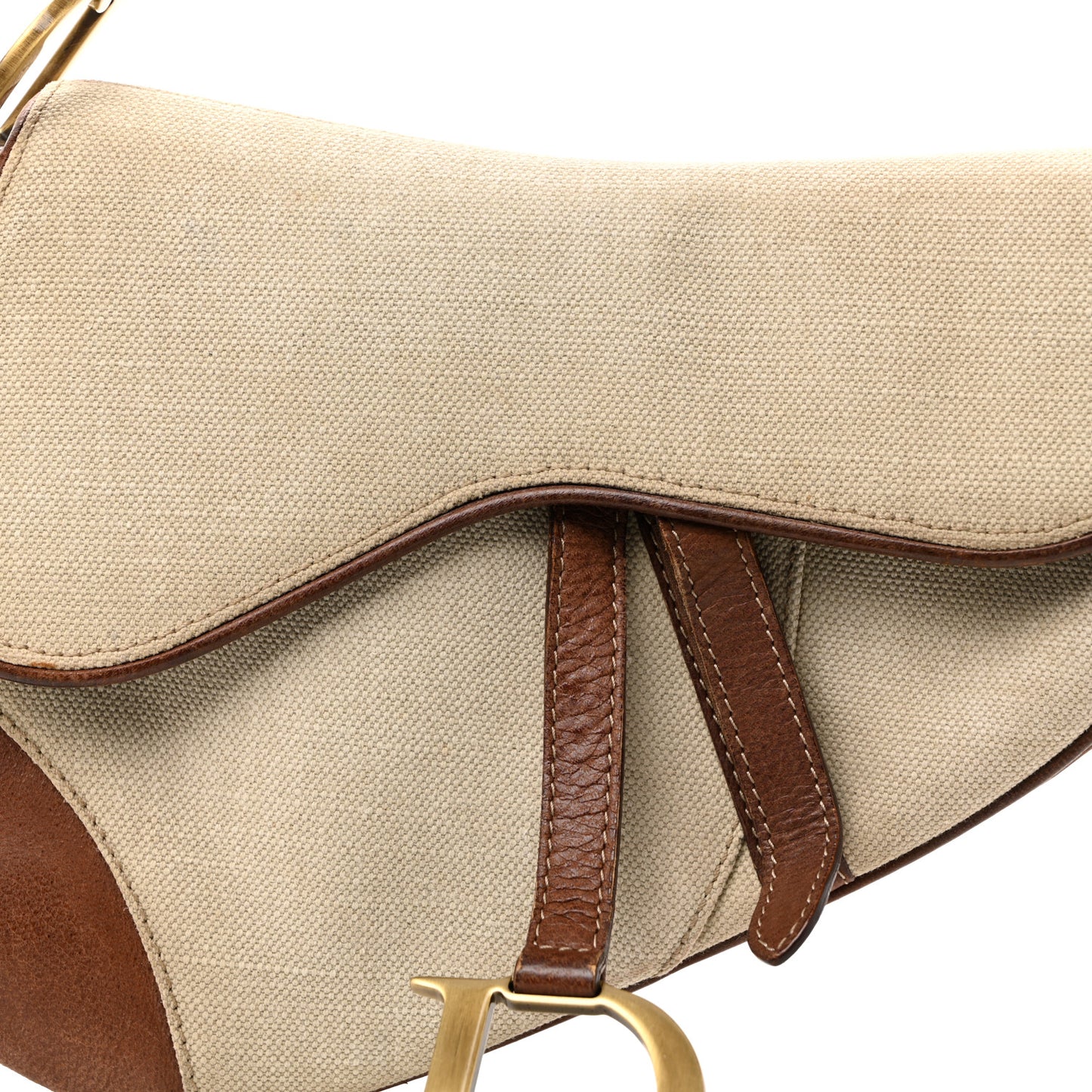 Canvas Calfskin Saddle Bag Beige