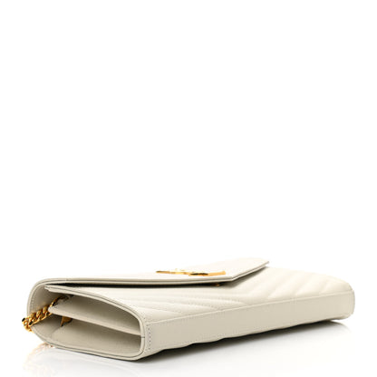 Saint Laurent Grain De Poudre Matelasse Chevron Monogram Chain Wallet Crema Soft 3 of 10