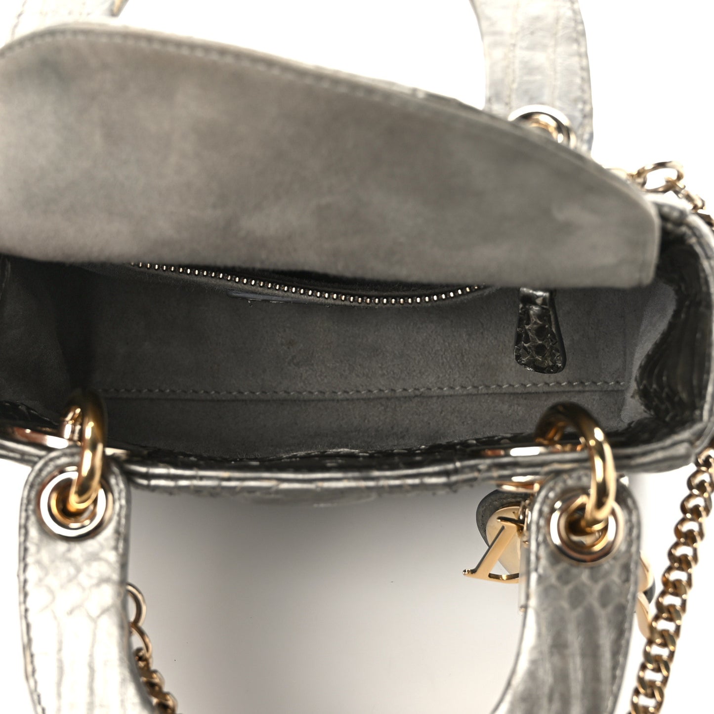 Metallic Snakeskin Cannage Mini Lady Dior Silver
