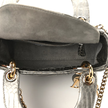Christian Dior Metallic Snakeskin Cannage Mini Lady Dior Silver 5 of 14