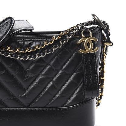 Chanel Aged Calfskin Chevron Quilted Small Gabrielle Hobo Black 7 of 9