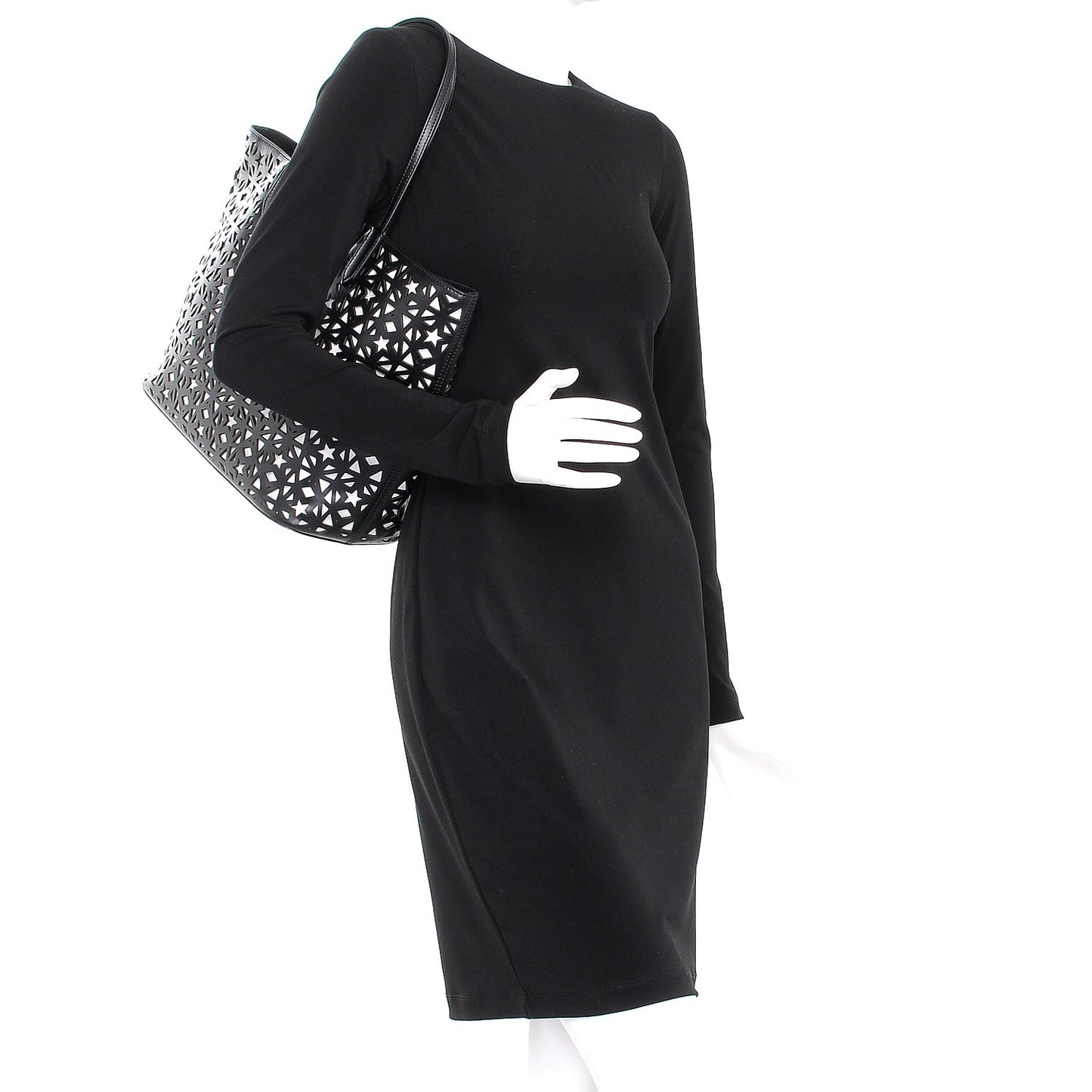 Calfskin Lazer Cut Medium Antigona Tote Black White