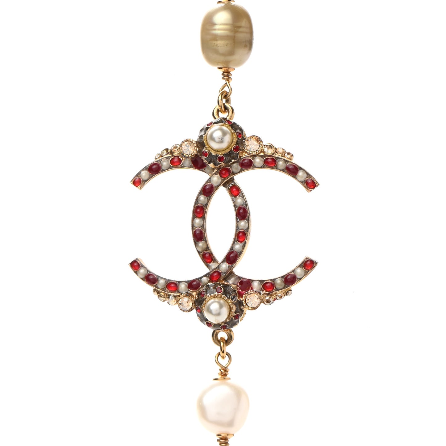 Enamel Bead Pearl CC Long Necklace