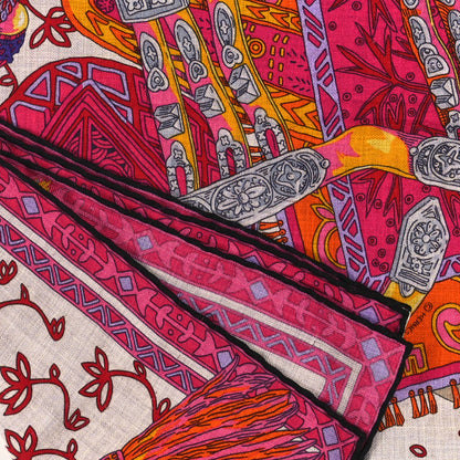 Hermes Cashmere Silk Cavaliers du Caucase Shawl 140 Gris Claire Fuchsia Vert 4 of 6