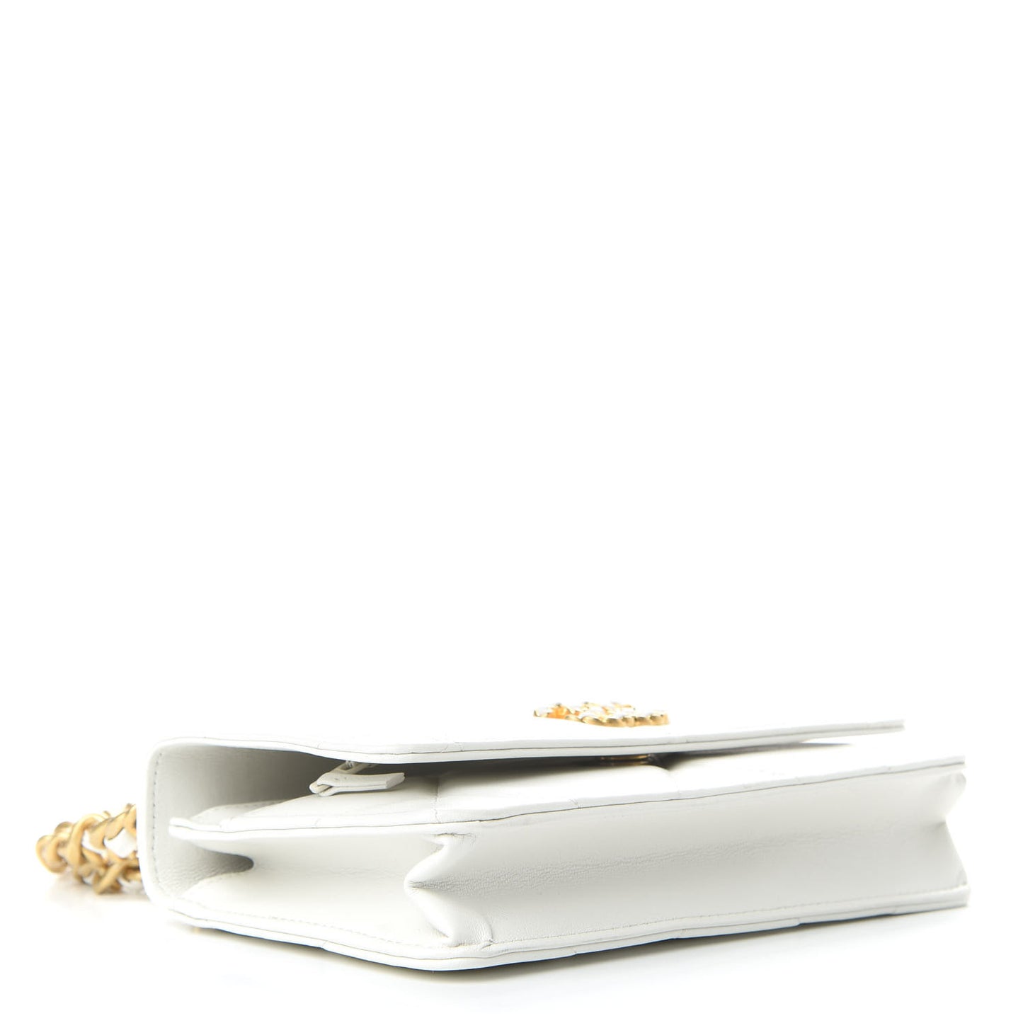 Shiny Goatskin Quilted 19 Wallet On Chain WOC White