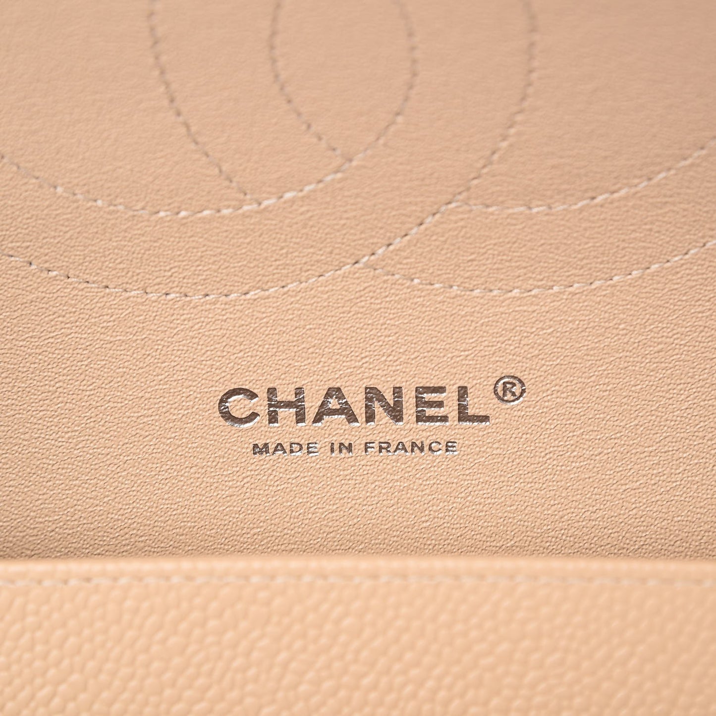 Caviar Quilted Jumbo Double Flap Beige Clair