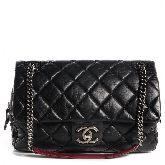 Aged Calfskin Tweed Jumbo New Portobello Flap Black