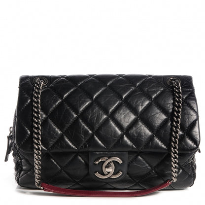 Chanel Aged Calfskin Tweed Jumbo New Portobello Flap Black 1 of 8