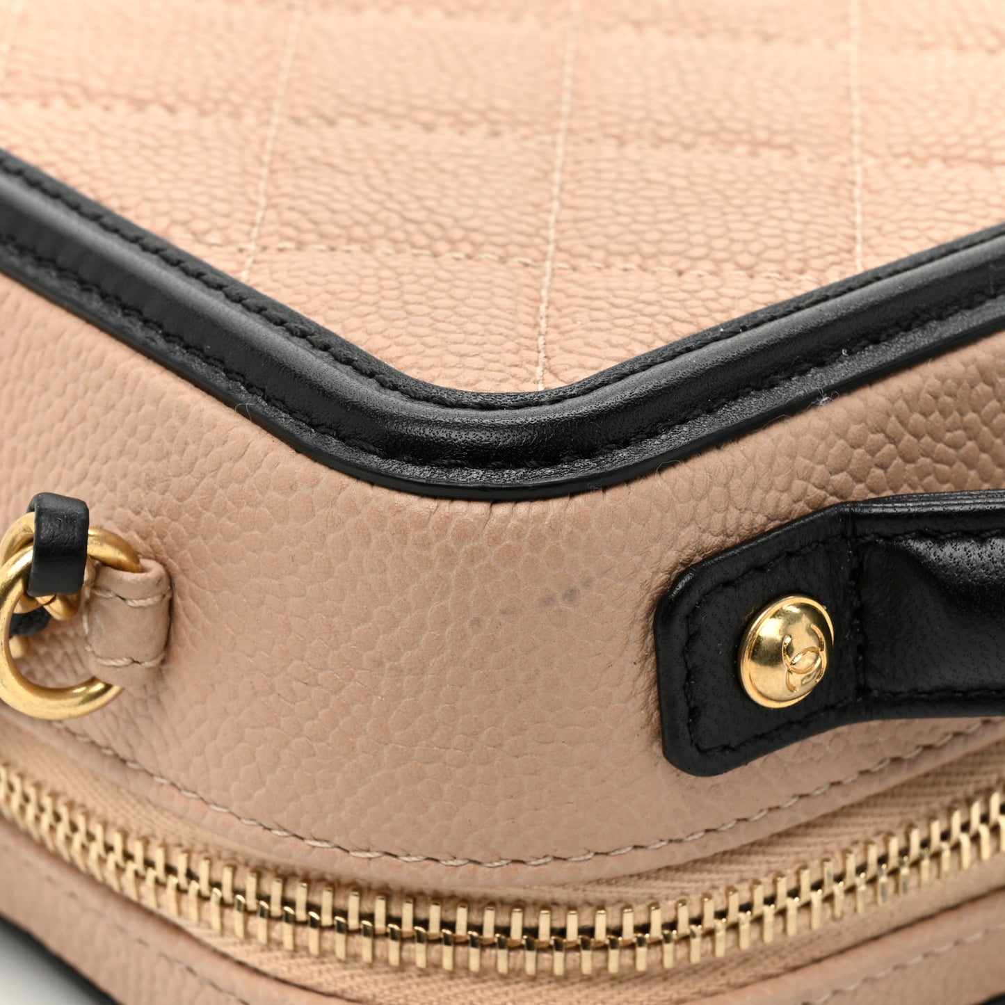 Caviar Quilted Small CC Filigree Vanity Case Beige Black