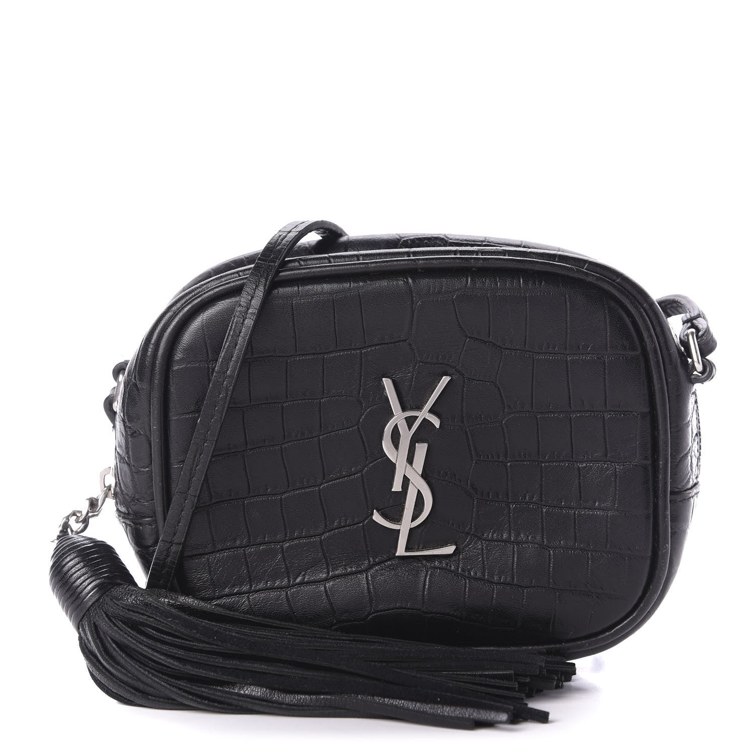 Saint Laurent Calfskin Crocodile Embossed Monogram Blogger Bag Black 1 of 9