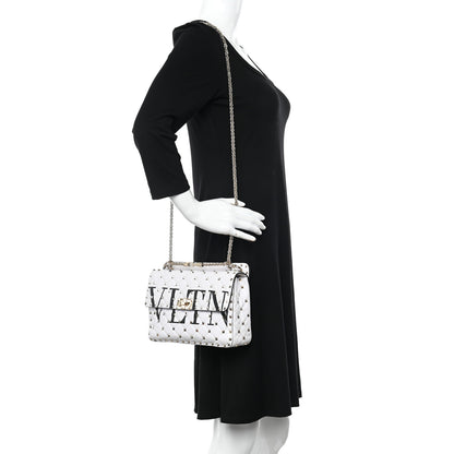 Valentino Garavani Lambskin VLTN Print Medium Rockstud Spike Shoulder Bag Optic White Black 2 of 9