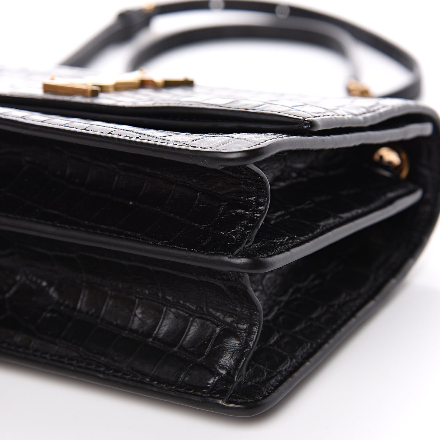 Calfskin Crocodile Embossed Small Monogram Sunset Black