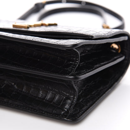 Saint Laurent Calfskin Crocodile Embossed Small Monogram Sunset Black 9 of 9