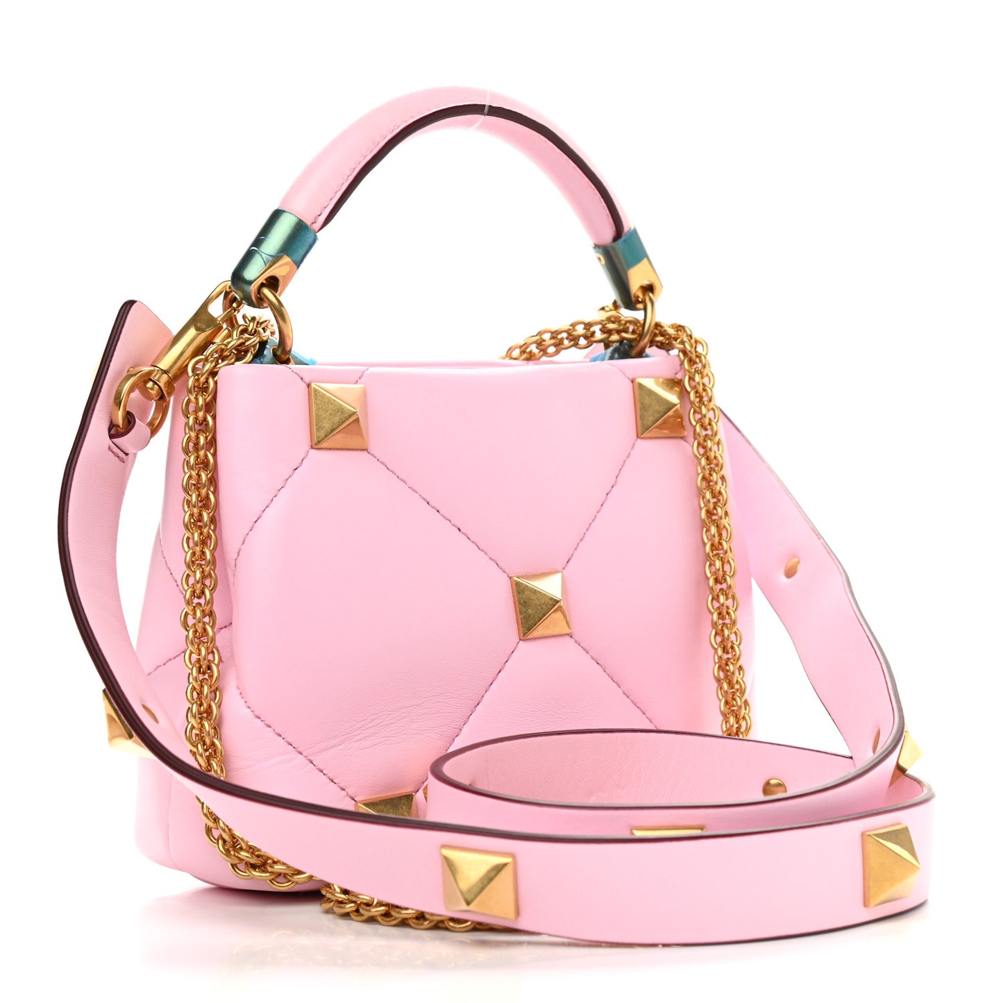 Nappa Mini Roman Stud The Handle Bag Pink Borealis