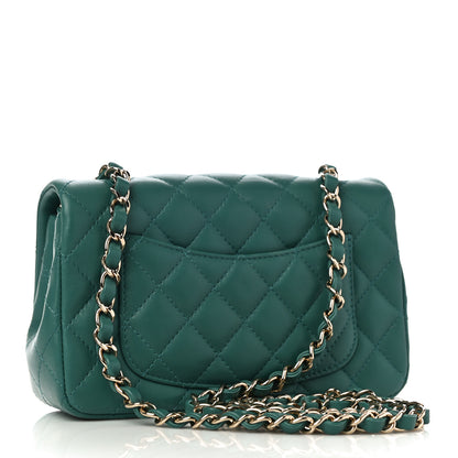 Chanel Lambskin Quilted Mini Rectangular Flap Dark Green 3 of 11