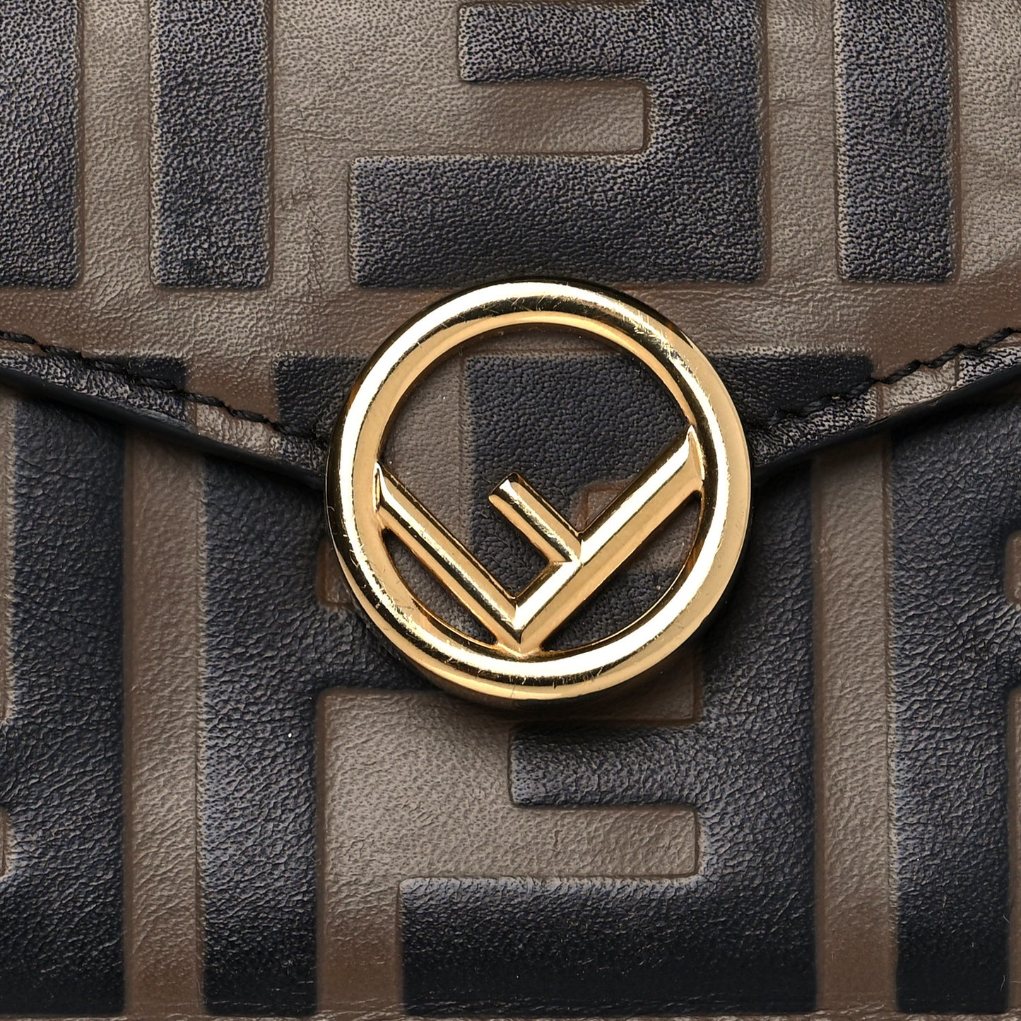Vitello Soft F is Fendi Bi-Color FF 1974 Embossed Micro Tri-Fold Envelope Wallet Maya Black