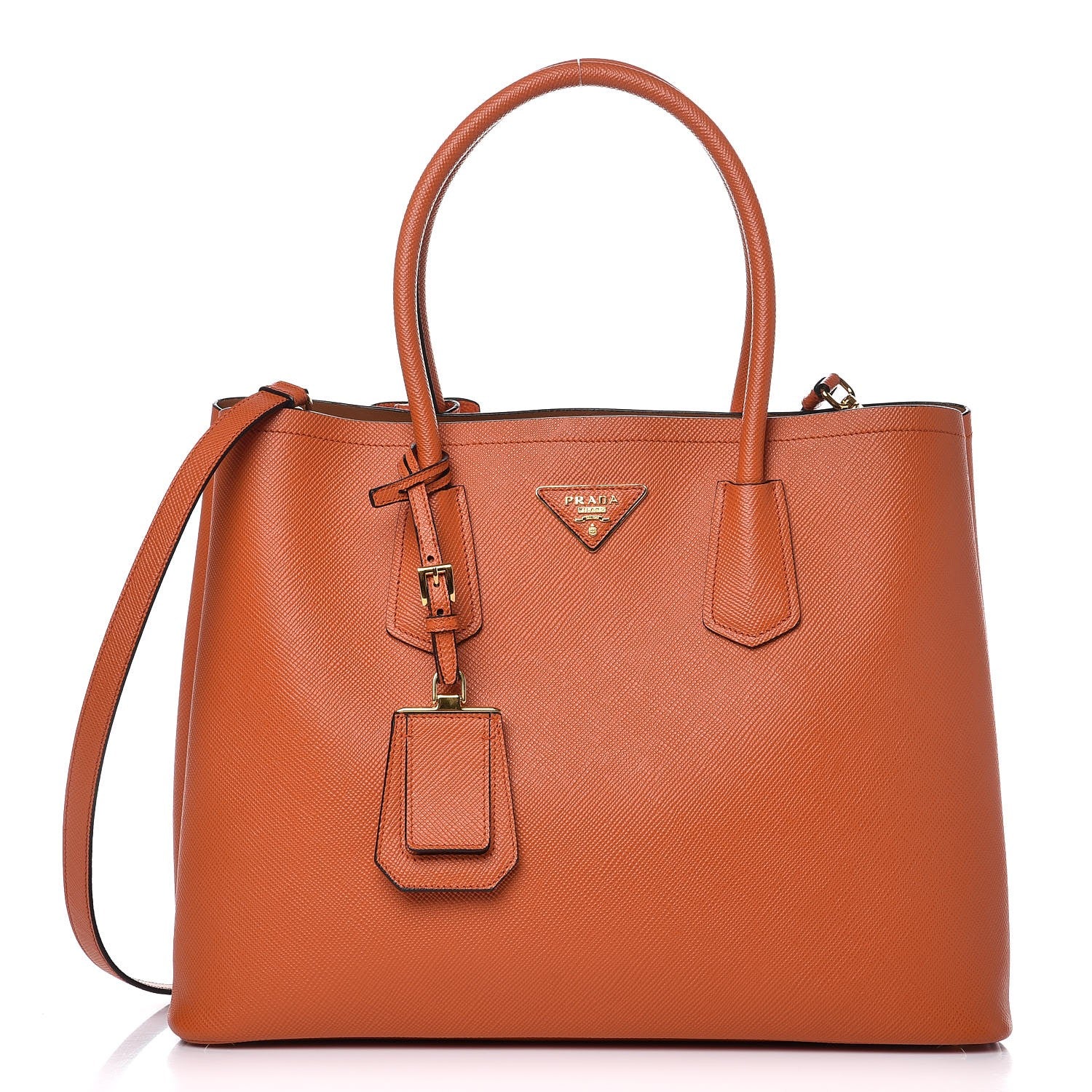 Prada Saffiano Cuir Medium Double Bag Papaya 1 of 10