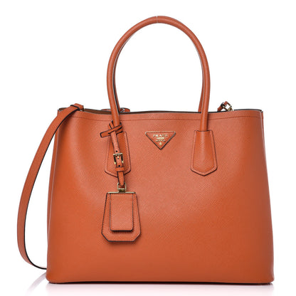 Prada Saffiano Cuir Medium Double Bag Papaya 1 of 10