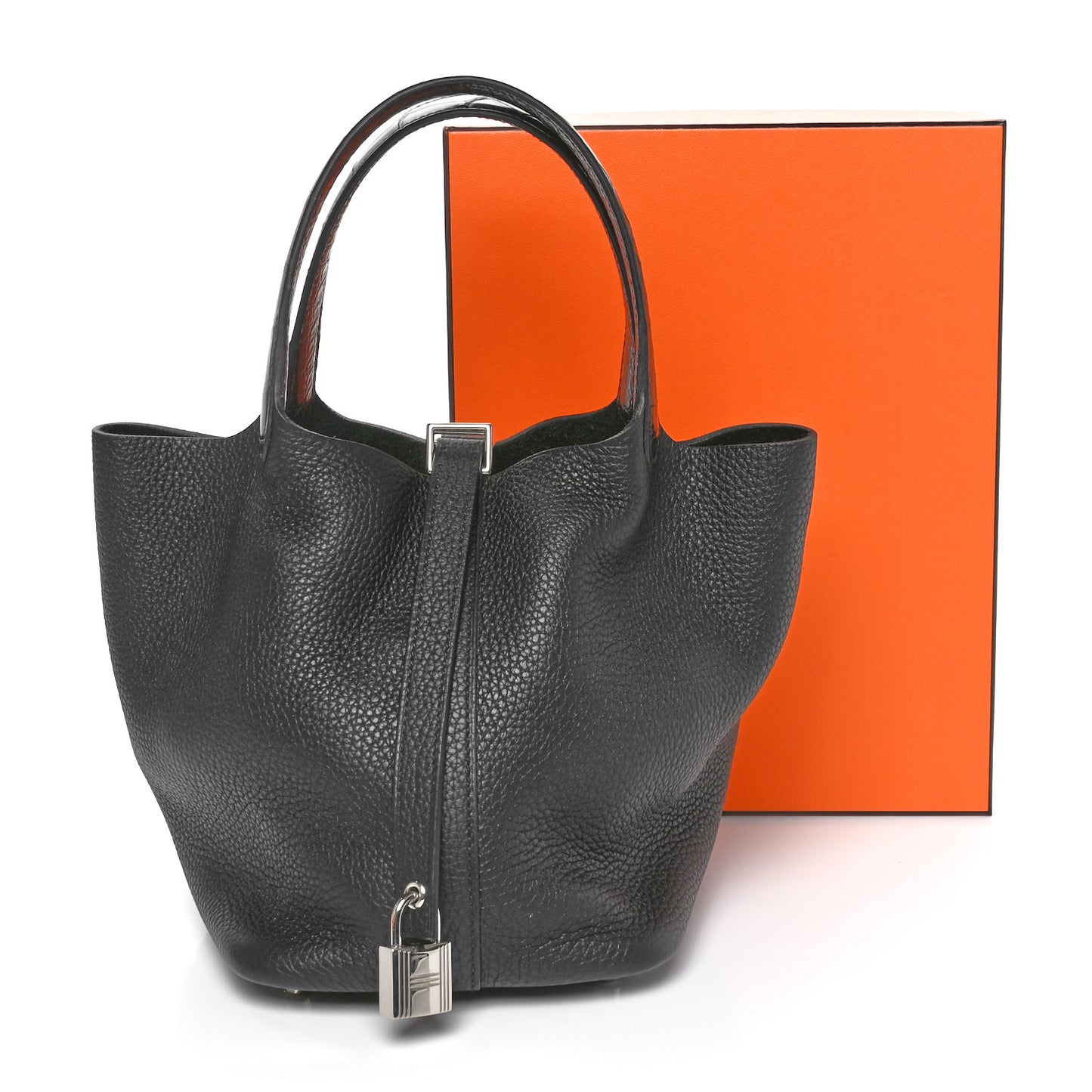 Taurillon Clemence Matte Alligator Picotin Lock Touch 18 PM Black