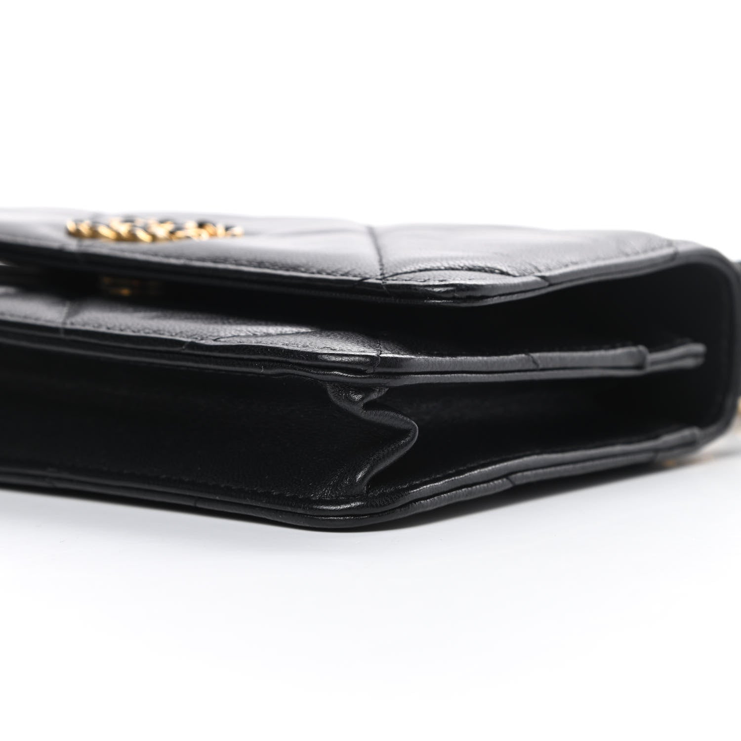Chanel Shiny Goatskin Quilted Chanel 19 Wallet On Chain WOC Black 11 of 15