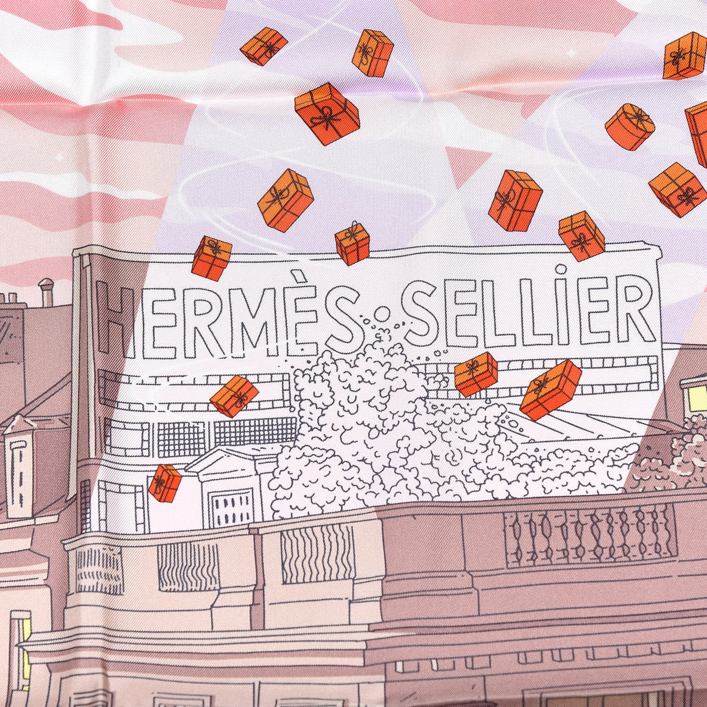 Silk Space Shopping Au Faubourg Scarf 90 Rose Taupe Jaune