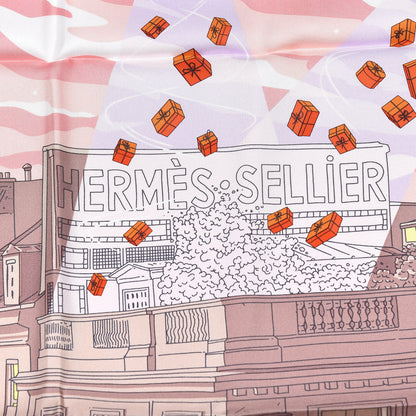Hermes Silk Space Shopping Au Faubourg Scarf 90 Rose Taupe Jaune 4 of 9