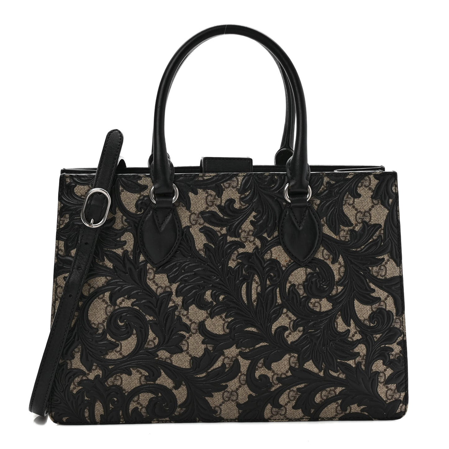 GG Supreme Monogram Arabesque Small Top Handle Bag Beige Black